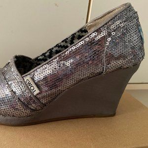 Sequin TOMS wedge heels